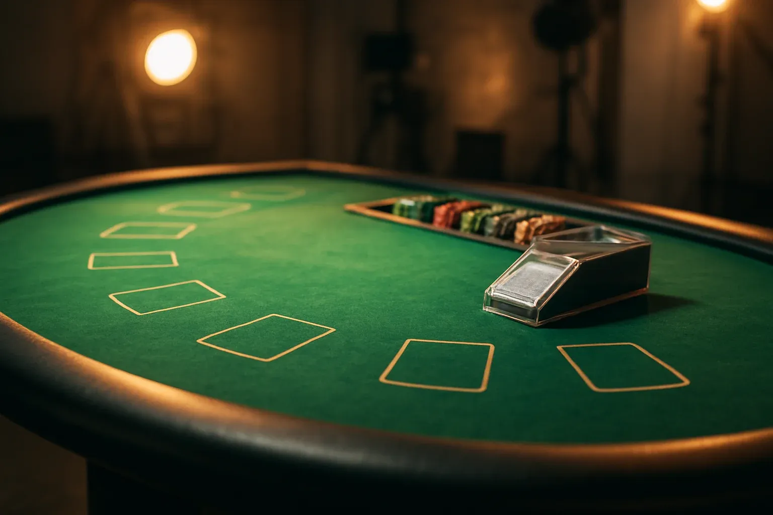 Ultra-realistic live blackjack table in premium casino studio lighting